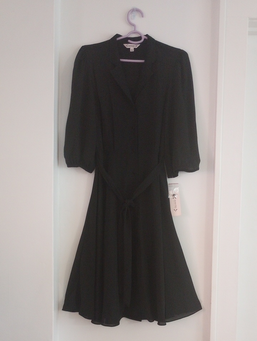 Nanette Lepore Black Sheer Midi Tie-Waist Button Dress Size 2